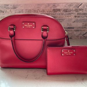 Authentic red Kate Spade matching purse and wallet! Used but in great condition!